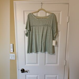 NWT Lucky Brand Women’s Top L Soft Sage‎ Green Blouse Casual Summer Minimalist